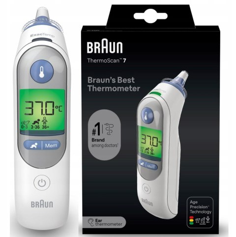 BRAUN IRT6520 THERMOSCAN 7 Termometr do ucha z Age Precision, podświetlany wyświetlacz