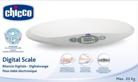 CHICCO 0M+ 20 kg DIGITAL SCALE Waga dla dzieci i niemowląt, z funkcją TARE i pamięcią CHICCO 0M+ 20 kg DIGITAL SCALE Waga dla dzieci i niemowląt, z funkcją TARE i pamięcią