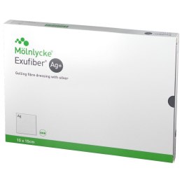 MÖLNLYCKE EXUFIBER AG 15×15 cm Opatrunek żelujący z włókien, przeciwbakteryjny, 10 szt.