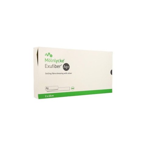 MÖLNLYCKE EXUFIBER AG 2×45 cm Opatrunek żelujący z włókien, przeciwbakteryjny, 5 szt.