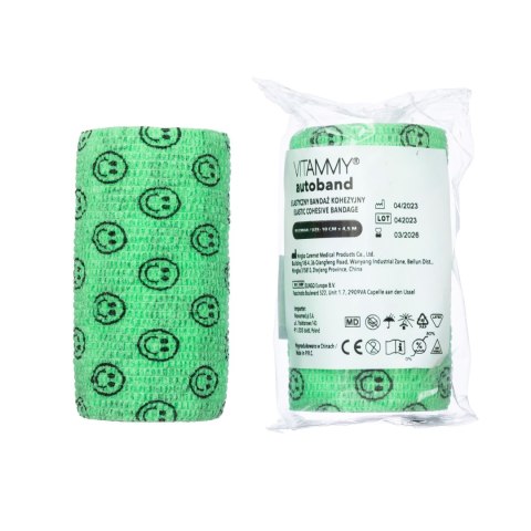 VITAMMY AUTOBAND BUŹKI ZIELONE 10cm x 450cm Elastyczny bandaż kohezyjny samoprzylepny VITAMMY AUTOBAND BUŹKI ZIELONE 10cm x 450cm Elastyczny bandaż kohezyjny samoprzylepny