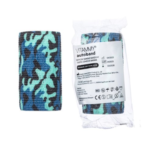 VITAMMY AUTOBAND MORO NIEBIESKIE 10cmx450cm Elastyczny bandaż kohezyjny samoprzylepny VITAMMY AUTOBAND MORO NIEBIESKIE 10cmx450cm Elastyczny bandaż kohezyjny samoprzylepny