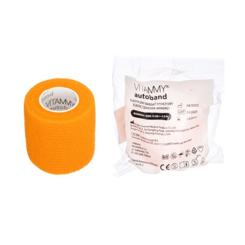 VITAMMY AUTOBAND POMARAŃCZOWY 5cm x 450cm Elastyczny bandaż kohezyjny samoprzylepny VITAMMY AUTOBAND POMARAŃCZOWY 5cm x 450cm Elastyczny bandaż kohezyjny samoprzylepny