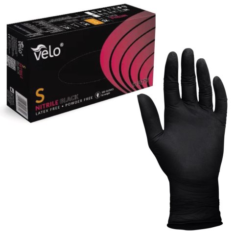 VELO NITRILE BLACK S Rękawice nitrylowe bezpudrowe, czarne, 100 szt. VELO NITRILE BLACK S Rękawice nitrylowe bezpudrowe, czarne, 100 szt.