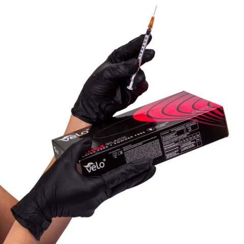 VELO NITRILE BLACK S Rękawice nitrylowe bezpudrowe, czarne, 100 szt. VELO NITRILE BLACK S Rękawice nitrylowe bezpudrowe, czarne, 100 szt.