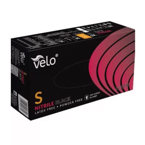 VELO NITRILE BLACK S Rękawice nitrylowe bezpudrowe, czarne, 100 szt. VELO NITRILE BLACK S Rękawice nitrylowe bezpudrowe, czarne, 100 szt.