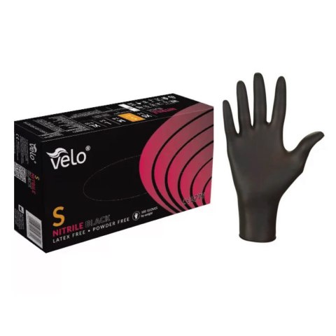 VELO NITRILE BLACK S Rękawice nitrylowe bezpudrowe, czarne, 100 szt. VELO NITRILE BLACK S Rękawice nitrylowe bezpudrowe, czarne, 100 szt.