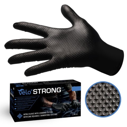 VELO STRONG GRIP L CZARNE Rękawice nitrylowe robocze z gripem, 50 szt. VELO STRONG GRIP L CZARNE Rękawice nitrylowe robocze z gripem, 50 szt.