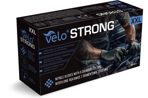 VELO STRONG GRIP XXL CZARNE Rękawice nitrylowe robocze z gripem, 50 szt. VELO STRONG GRIP XXL CZARNE Rękawice nitrylowe robocze z gripem, 50 szt.