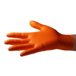 VELO STRONG GRIP L POMARAŃCZOWE Rękawice nitrylowe robocze z gripem, 50 szt.