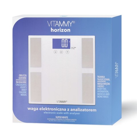 VITAMMY HORIZON Waga analityczna łazienkowa, pomiar tłuszczu, wody, BMI VITAMMY HORIZON Waga analityczna łazienkowa, pomiar tłuszczu, wody, BMI