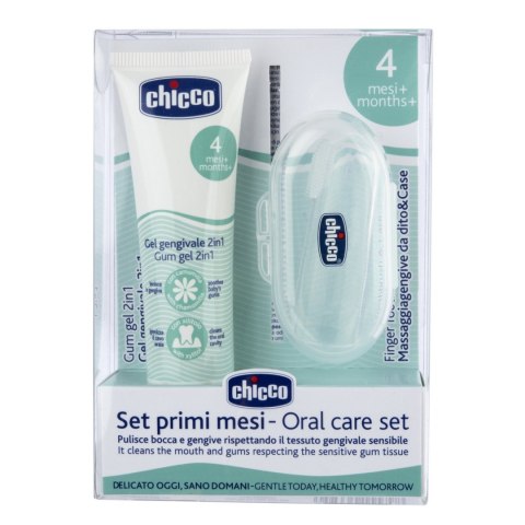 CHICCO 0M+ Zestaw na ząbkowanie żel + szczoteczka na palec, etui, bez smaku