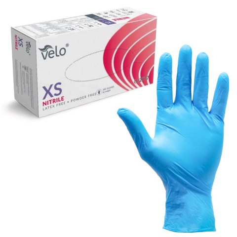 VELO NITRILE BLUE XS Rękawice nitrylowe zabiegowe bezpudrowe, niebieskie, 100 szt.