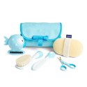 CHICCO 0M+ Zestaw kąpielowy w etui, niebieski, szczotka, gąbka, termometr