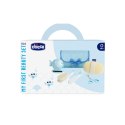 CHICCO 0M+ Zestaw kąpielowy w etui, niebieski, szczotka, gąbka, termometr