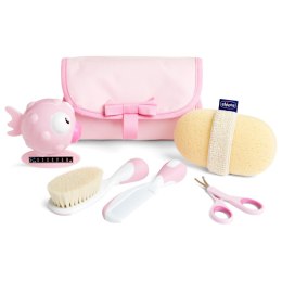 CHICCO 0M+ Zestaw kąpielowy w etui, różowy, szczotka, gąbka, termometr
