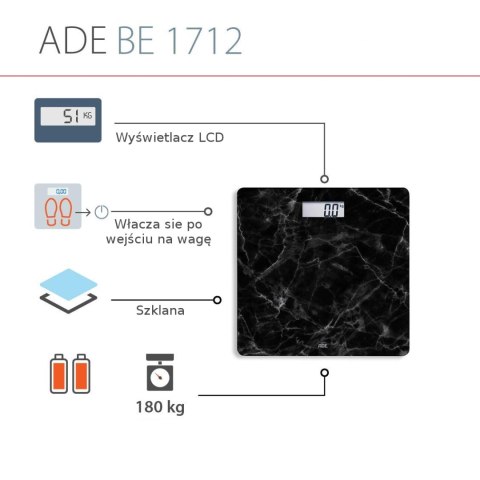 ADE BE1712 AURORA CZARNY Waga łazienkowa marmurowa, cyfrowa, 180 kg ADE BE1712 AURORA CZARNY Waga łazienkowa marmurowa, cyfrowa, 180 kg