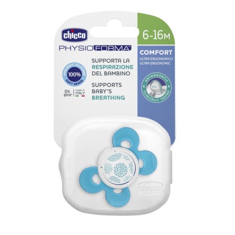 CHICCO PHYSIO COMFORT 6M+ NIEBIESKI Smoczek uspokajający silikonowy, 1 szt. CHICCO PHYSIO COMFORT 6M+ NIEBIESKI Smoczek uspokajający silikonowy, 1 szt.