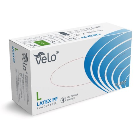 VELO LATEX PF L Rękawice lateksowe bezpudrowe diagnostyczne, 100 szt. VELO LATEX PF L Rękawice lateksowe bezpudrowe diagnostyczne, 100 szt.