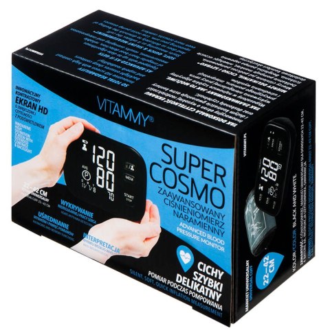 VITAMMY SUPER COSMO BLACK/WHITE Ciśnieniomierz naramienny z IHB i podświetleniem VITAMMY SUPER COSMO BLACK/WHITE Ciśnieniomierz naramienny z IHB i podświetleniem