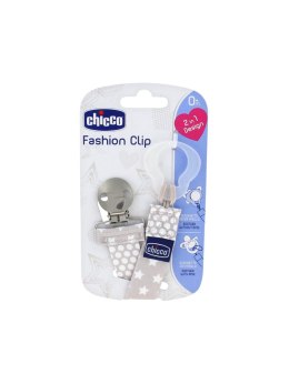 CHICCO 0M+ Tasiemka do smoczków, szara, uniwersalna, dwustronna, pastelowy design