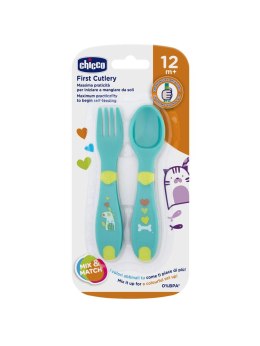 CHICCO 12M+ Pierwsze plastikowe sztućce dla dzieci, uniwersalny kolor