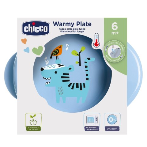 CHICCO 6M+ Podgrzewany talerz do karmienia, niebieski, antypoślizgowy CHICCO 6M+ Podgrzewany talerz do karmienia, niebieski, antypoślizgowy