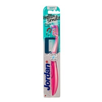 JORDAN HELLO SMILE RÓŻOWY Szczoteczka do zębów 9+, czyścik do języka JORDAN HELLO SMILE RÓŻOWY Szczoteczka do zębów 9+, czyścik do języka