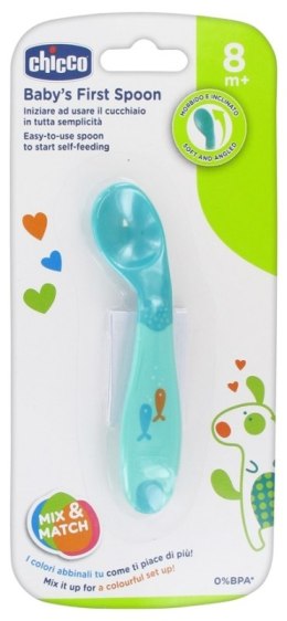 CHICCO 8M+ Pierwsza łyżeczka, niebieska, ergonomiczna i miękka