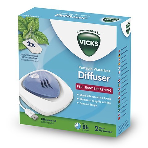 VICKS VH1800EU Bezwodny dyfuzor USB, do wkładów zapachowych, nocne podświetlenie VICKS VH1800EU Bezwodny dyfuzor USB, do wkładów zapachowych, nocne podświetlenie