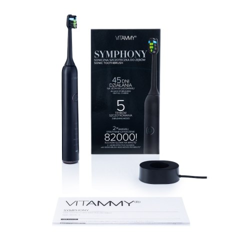 VITAMMY SYMPHONY BLACK Szczoteczka soniczna do zębów z komfortową obudową i 5 trybami VITAMMY SYMPHONY BLACK Szczoteczka soniczna do zębów z komfortową obudową i 5 trybami