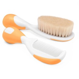 CHICCO 0M+ Szczotka z naturalnym włosiem + grzebyk, pomarańczowy
