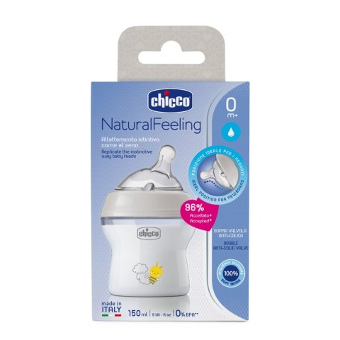 CHICCO NATURALFEELING 0M+ 150 ml Butelka plastikowa, smoczek silikon, przepływ wolny CHICCO NATURALFEELING 0M+ 150 ml Butelka plastikowa, smoczek silikon, przepływ wolny