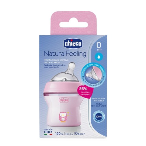 CHICCO NATURALFEELING 0M+ 150 ml Butelka plastikowa, smoczek silikon, przepływ wolny CHICCO NATURALFEELING 0M+ 150 ml Butelka plastikowa, smoczek silikon, przepływ wolny