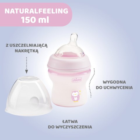 CHICCO NATURALFEELING 0M+ 150 ml Butelka plastikowa, smoczek silikon, przepływ wolny CHICCO NATURALFEELING 0M+ 150 ml Butelka plastikowa, smoczek silikon, przepływ wolny