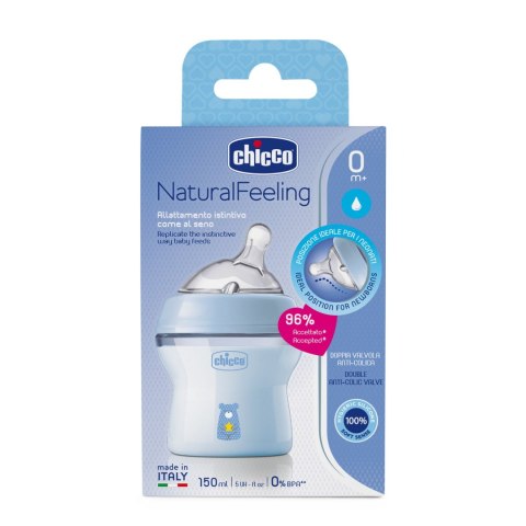 CHICCO NATURALFEELING 0M+ 150 ml Butelka plastikowa, smoczek silikon, przepływ wolny CHICCO NATURALFEELING 0M+ 150 ml Butelka plastikowa, smoczek silikon, przepływ wolny