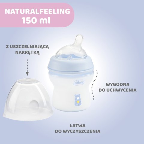 CHICCO NATURALFEELING 0M+ 150 ml Butelka plastikowa, smoczek silikon, przepływ wolny CHICCO NATURALFEELING 0M+ 150 ml Butelka plastikowa, smoczek silikon, przepływ wolny