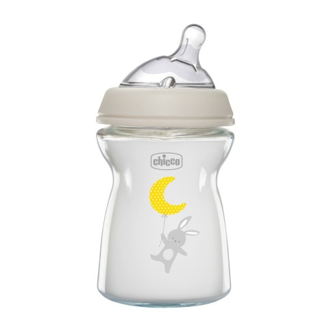 CHICCO NATURALFEELING 0M+ 250 ml Butelka szklana, smoczek silikon, przepływ wolny