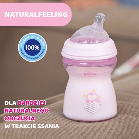CHICCO NATURALFEELING 2M+ 250 ml Butelka plastikowa, smoczek silikon, przepływ średni CHICCO NATURALFEELING 2M+ 250 ml Butelka plastikowa, smoczek silikon, przepływ średni