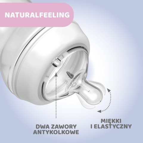 CHICCO NATURALFEELING 6M+ 330 ml Butelka plastikowa, smoczek silikon, przepływ szybki CHICCO NATURALFEELING 6M+ 330 ml Butelka plastikowa, smoczek silikon, przepływ szybki