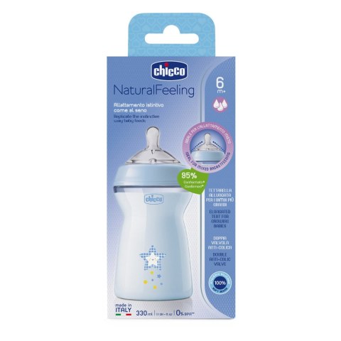 CHICCO NATURALFEELING 6M+ 330 ml Butelka plastikowa, smoczek silikon, przepływ szybki CHICCO NATURALFEELING 6M+ 330 ml Butelka plastikowa, smoczek silikon, przepływ szybki