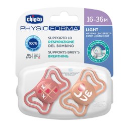 CHICCO PHYSIO LIGHT 6-36M Smoczek do uspokajania, silikonowy, różowy, 2 szt.