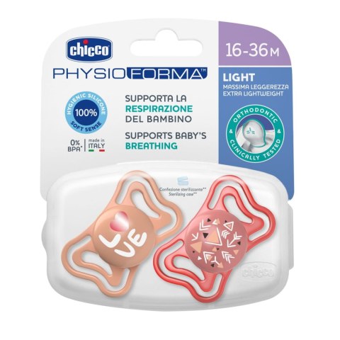 CHICCO PHYSIO LIGHT 6-36M Smoczek do uspokajania, silikonowy, różowy, 2 szt. CHICCO PHYSIO LIGHT 6-36M Smoczek do uspokajania, silikonowy, różowy, 2 szt.