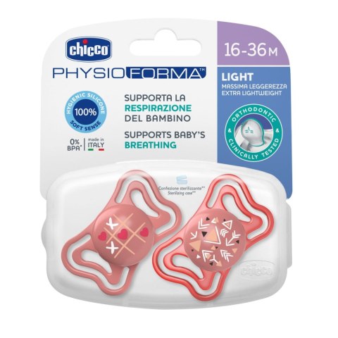 CHICCO PHYSIO LIGHT 6-36M Smoczek do uspokajania, silikonowy, różowy, 2 szt. CHICCO PHYSIO LIGHT 6-36M Smoczek do uspokajania, silikonowy, różowy, 2 szt.