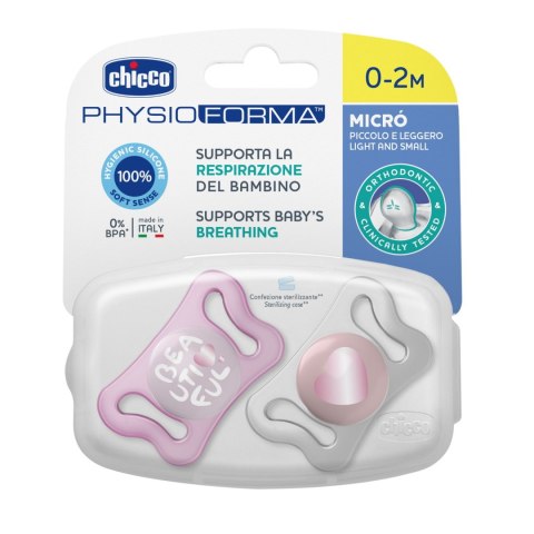 CHICCO PHYSIO MICRO 0-2M Smoczek uspokajający silikonowy, różowy, 2 szt. CHICCO PHYSIO MICRO 0-2M Smoczek uspokajający silikonowy, różowy, 2 szt.