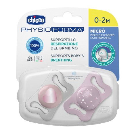 CHICCO PHYSIO MICRO 0-2M Smoczek uspokajający silikonowy, różowy, 2 szt. CHICCO PHYSIO MICRO 0-2M Smoczek uspokajający silikonowy, różowy, 2 szt.