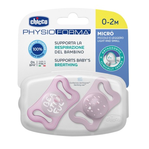 CHICCO PHYSIO MICRO 0-2M Smoczek uspokajający silikonowy, różowy, 2 szt. CHICCO PHYSIO MICRO 0-2M Smoczek uspokajający silikonowy, różowy, 2 szt.