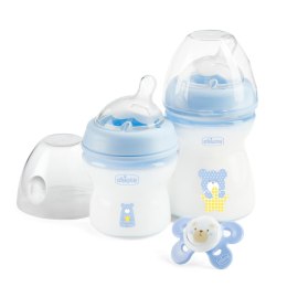 CHICCO Zestaw do karmienia (butelka 150 ml, butelka 250 ml, smoczek 0M+), niebieski