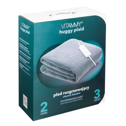 VITAMMY HUGGY PLAID 180X130 DARKGREY Pled rozgrzewający elektryczny z pilotem VITAMMY HUGGY PLAID 180X130 DARKGREY Pled rozgrzewający elektryczny z pilotem